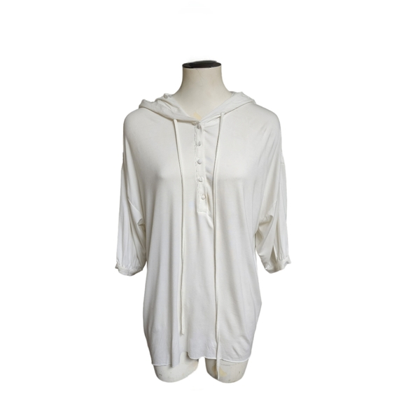 POL Hooded White Short Sleeve Relaxed Fit Boho Style Sweatshirt Size Small - Picture 1 of 15
